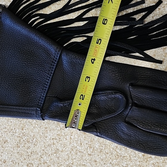 NWOT, Black Leather Gloves Handpainted, Crystal's & Fringe Size L - Picture 8 of 10